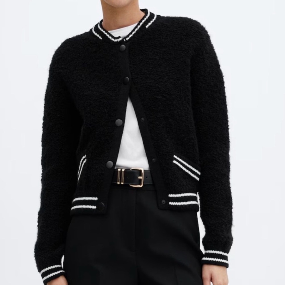 Mango Black and White Textured Jacket